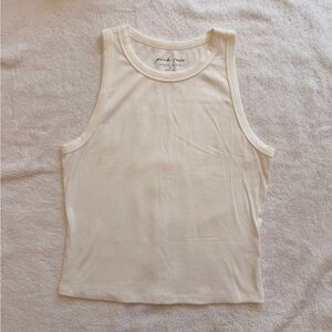 Pink Rose Ribbed White Top